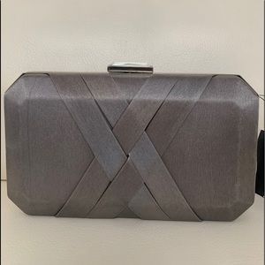 I-N-C Tina Satin Silver Clutch/Shoulder Bag